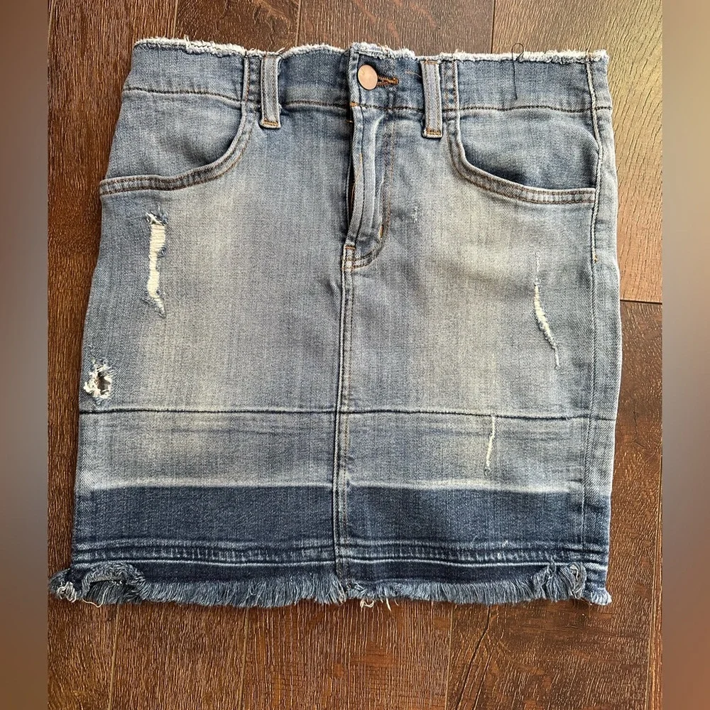 J BRAND Lela Drift Dipped Indigo Pencil Frayed Stretch Denim Jeans Skirt 24